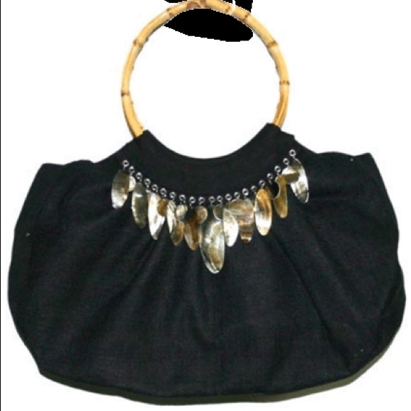 Shell inlay handbag w/ wood handle - Picture 1 of 4